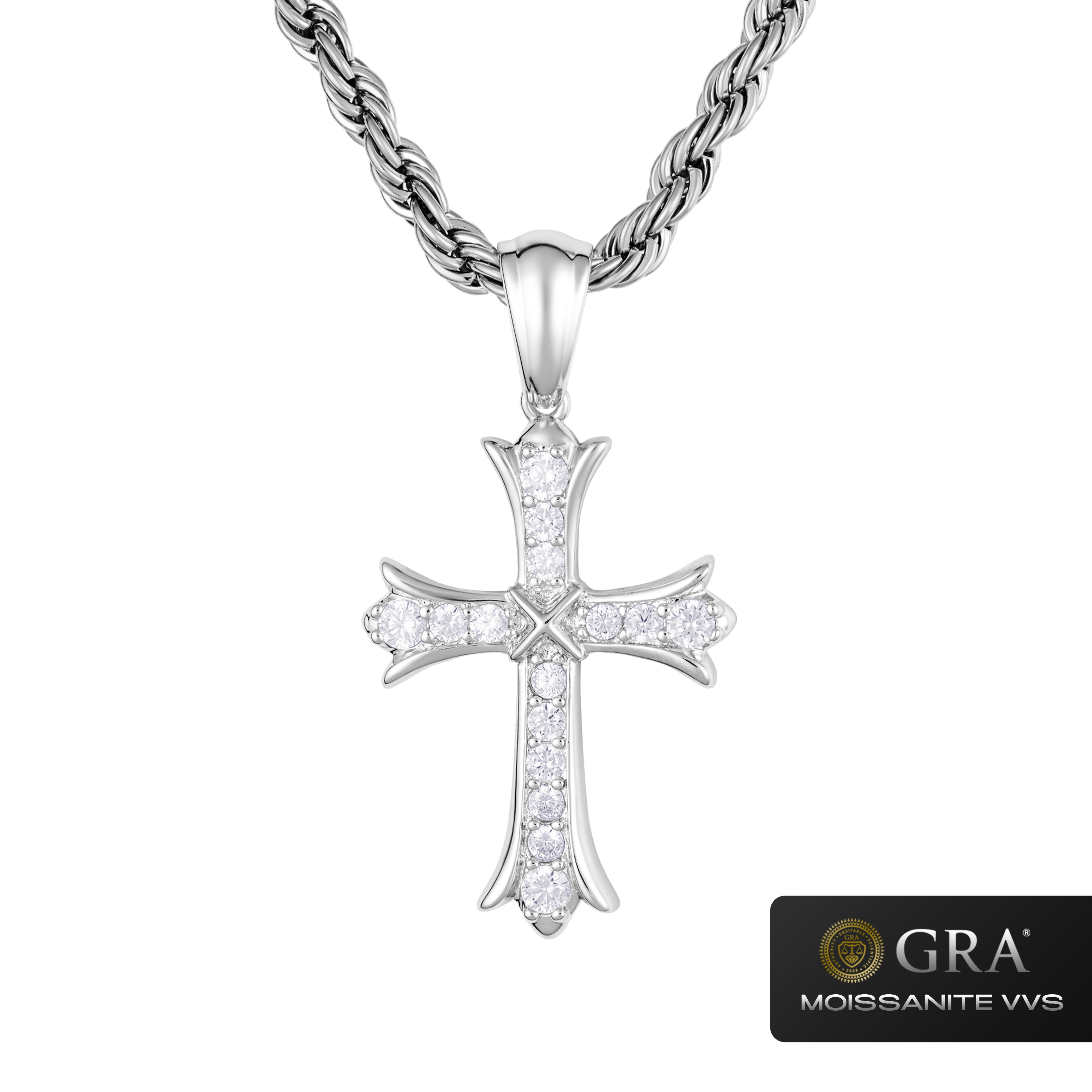 Zawieszka Sharp Cross Moissanit VVS Białe Złoto