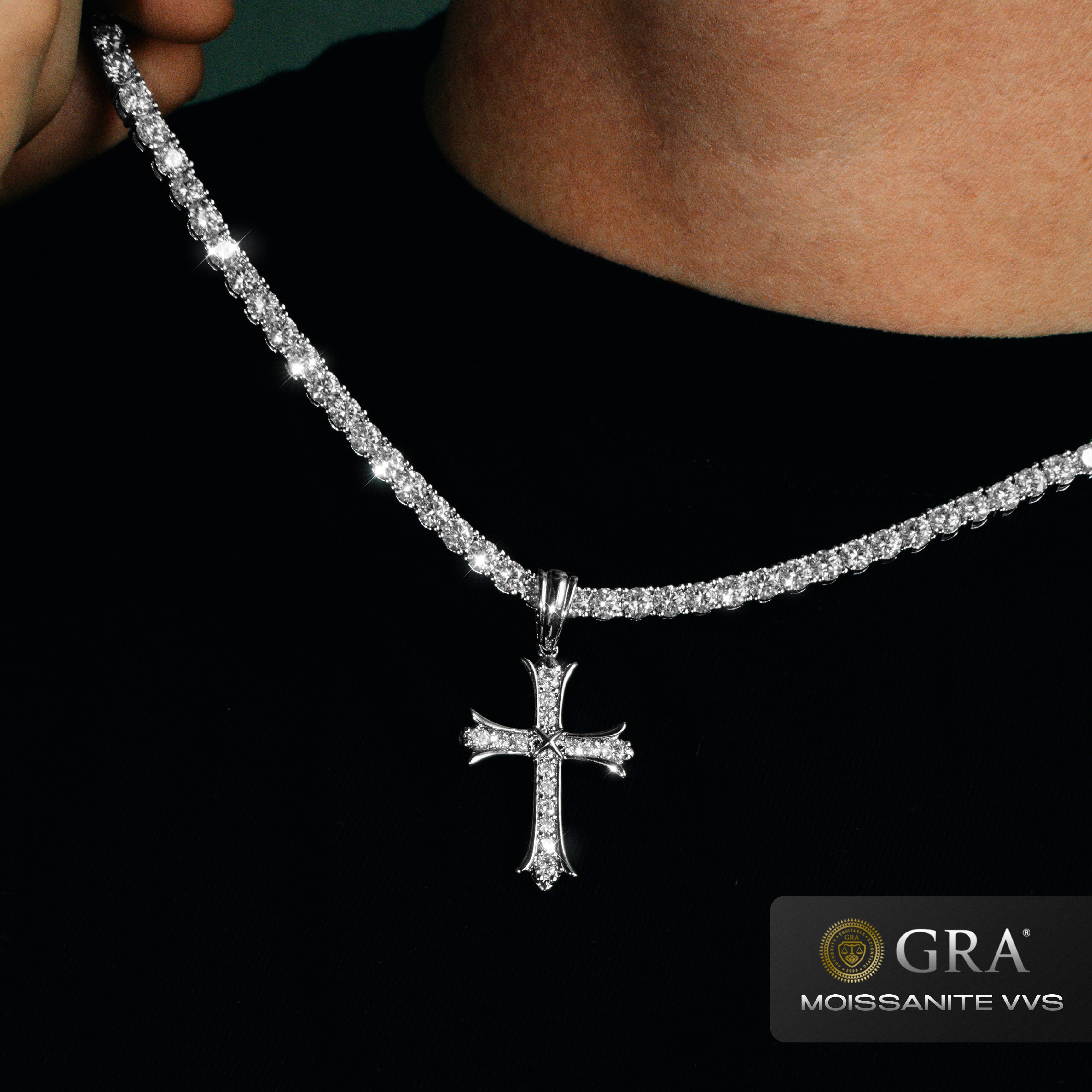 Zawieszka Sharp Cross Moissanit VVS Białe Złoto