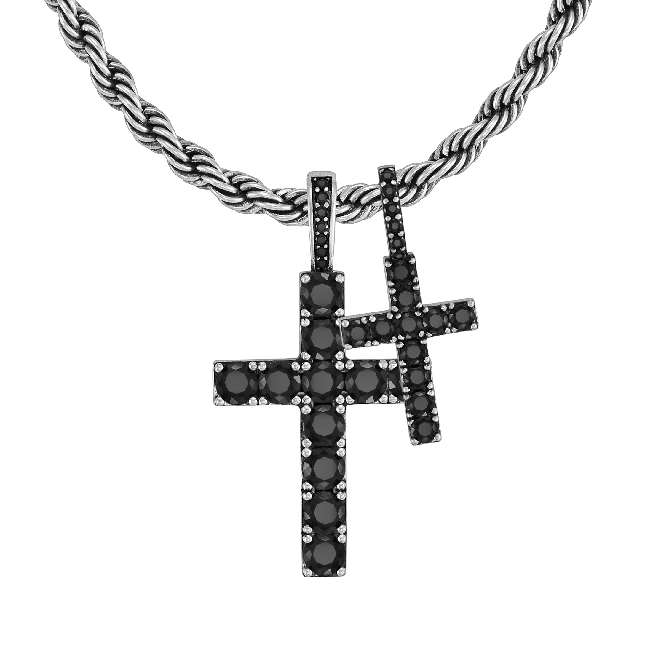Zestaw Diamond Cross Duo Raw Stack Białe Złoto