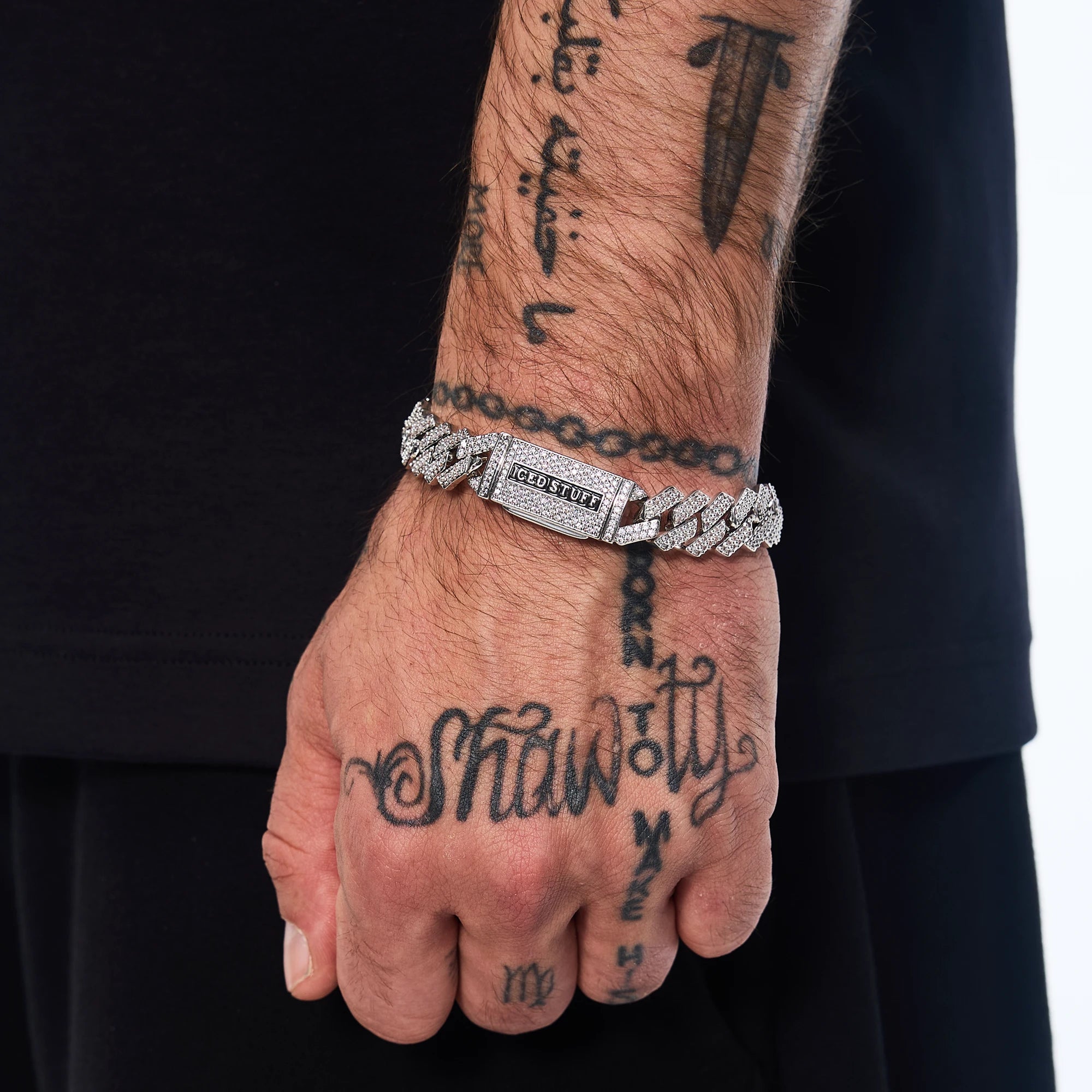 Bransoletka Premium Diamond Prong Cuban Link 12mm Białe Złoto