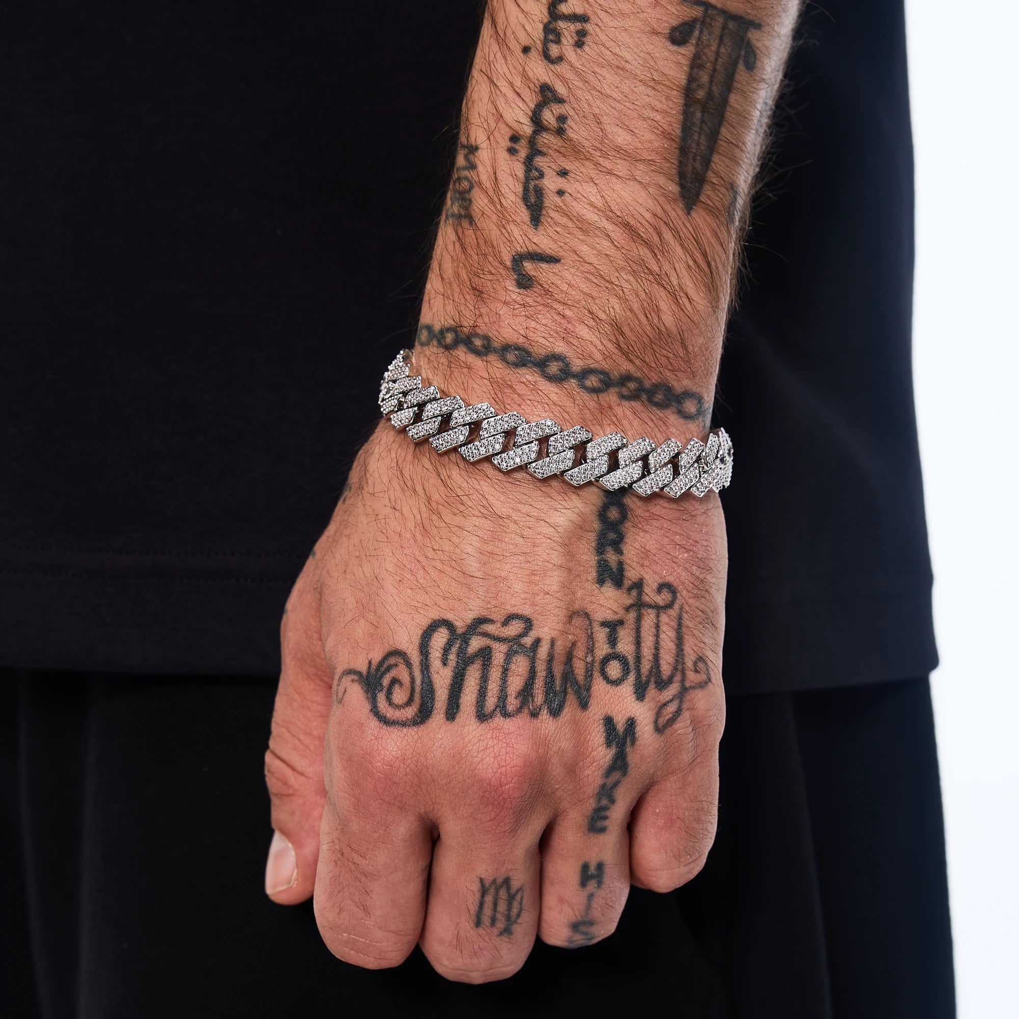 Bransoletka Premium Diamond Prong Cuban Link 12mm Białe Złoto