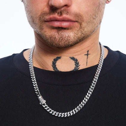 Łańcuch Premium Curb Cuban Link 8mm Białe Złoto