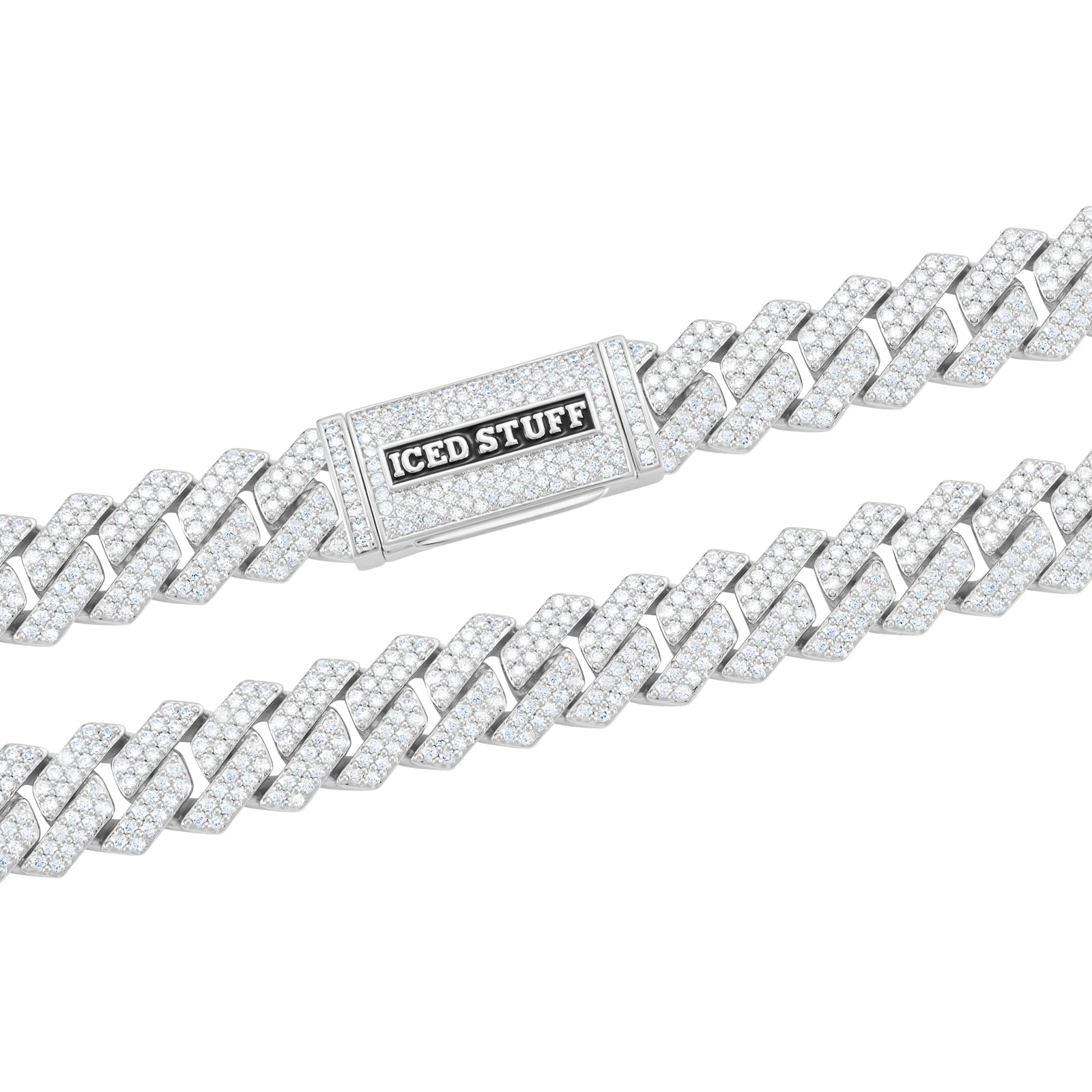 Łańcuch Premium Diamond Prong Cuban Link 12mm Białe Złoto