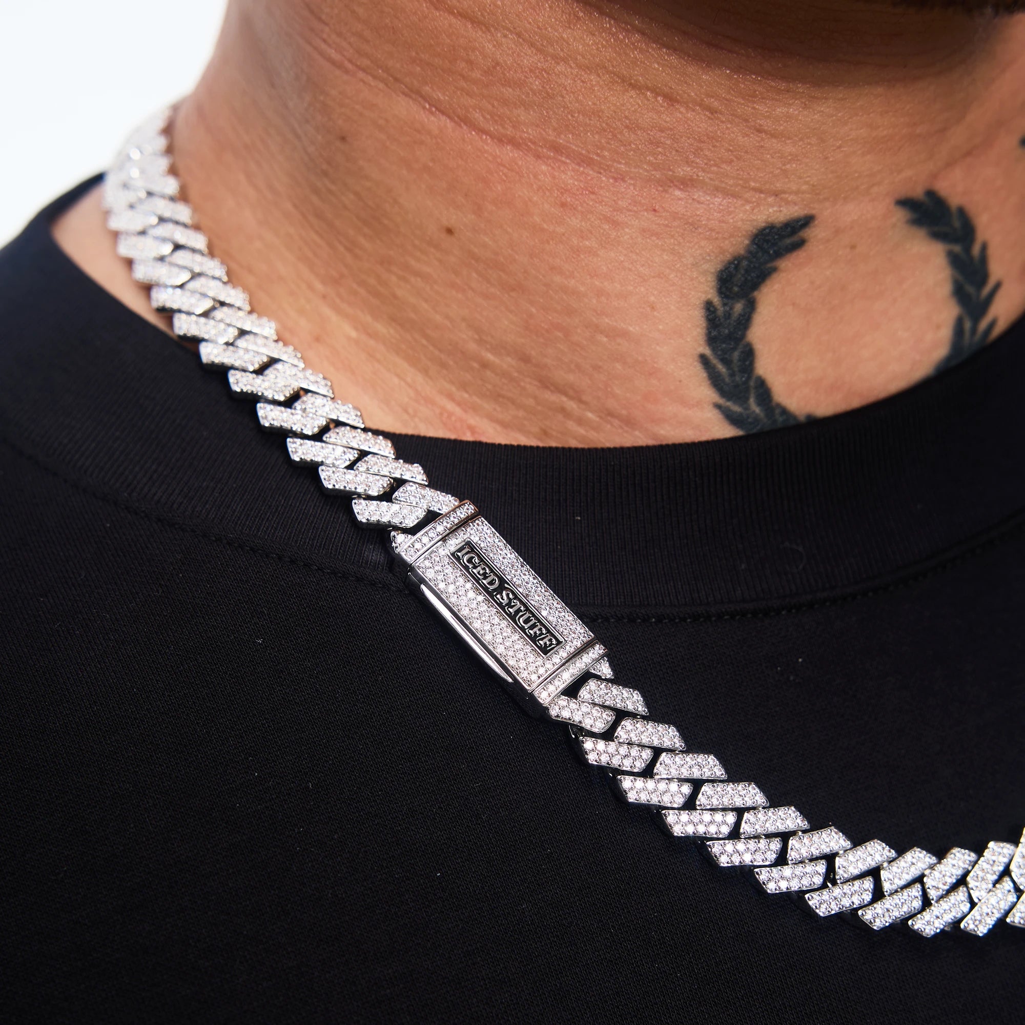Łańcuch Premium Diamond Prong Cuban Link 12mm Białe Złoto