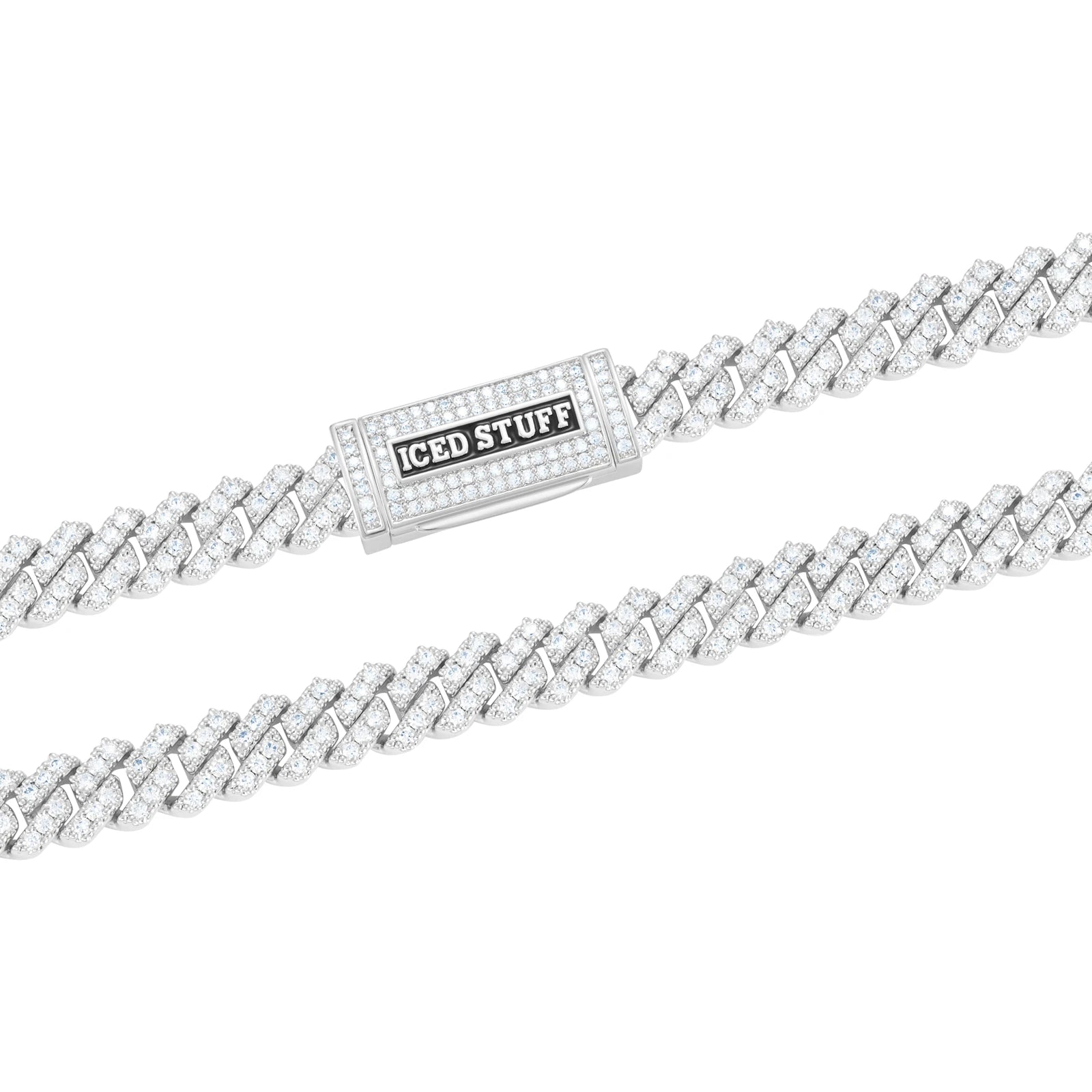 Bransoletka Premium Diamond Prong Cuban Link 8mm Białe Złoto