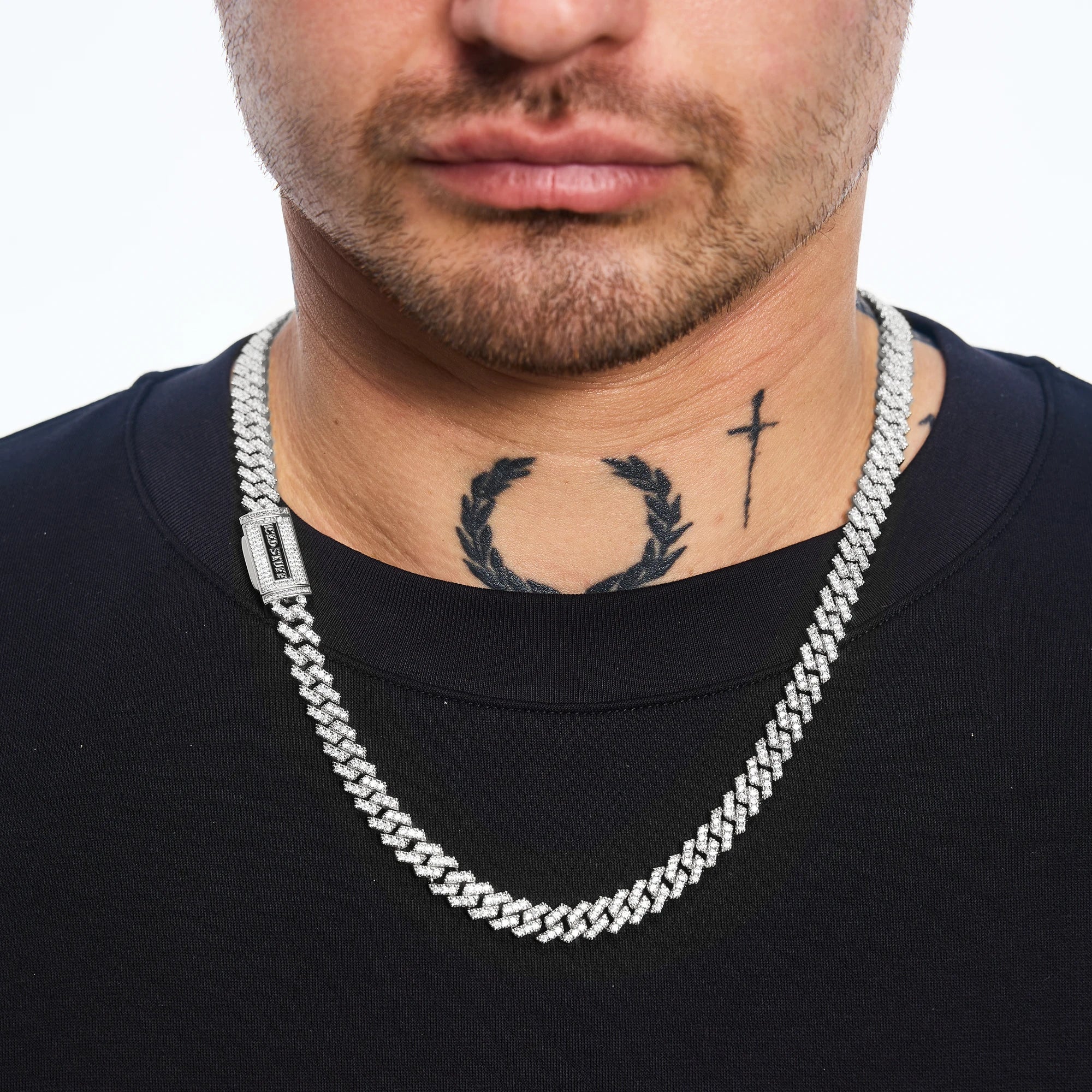 Łańcuch Premium Diamond Prong Cuban Link 8mm Białe Złoto