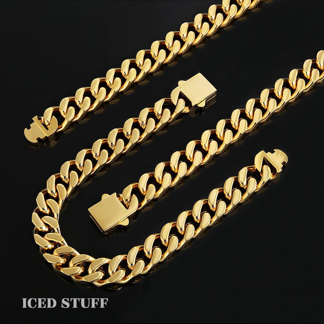 Łańcuch Curb Cuban Link 12mm Złoto - IcedStuff